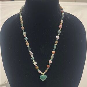 Elegant Green and Multicolor natural stone Beaded Necklace with Heart Pendant